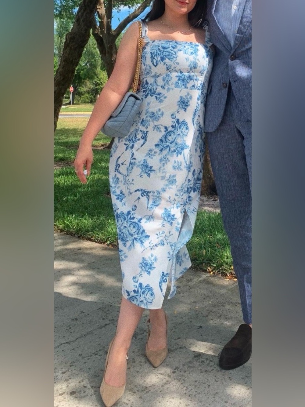 Blue Floral Ruffled Strap Maxi Dress